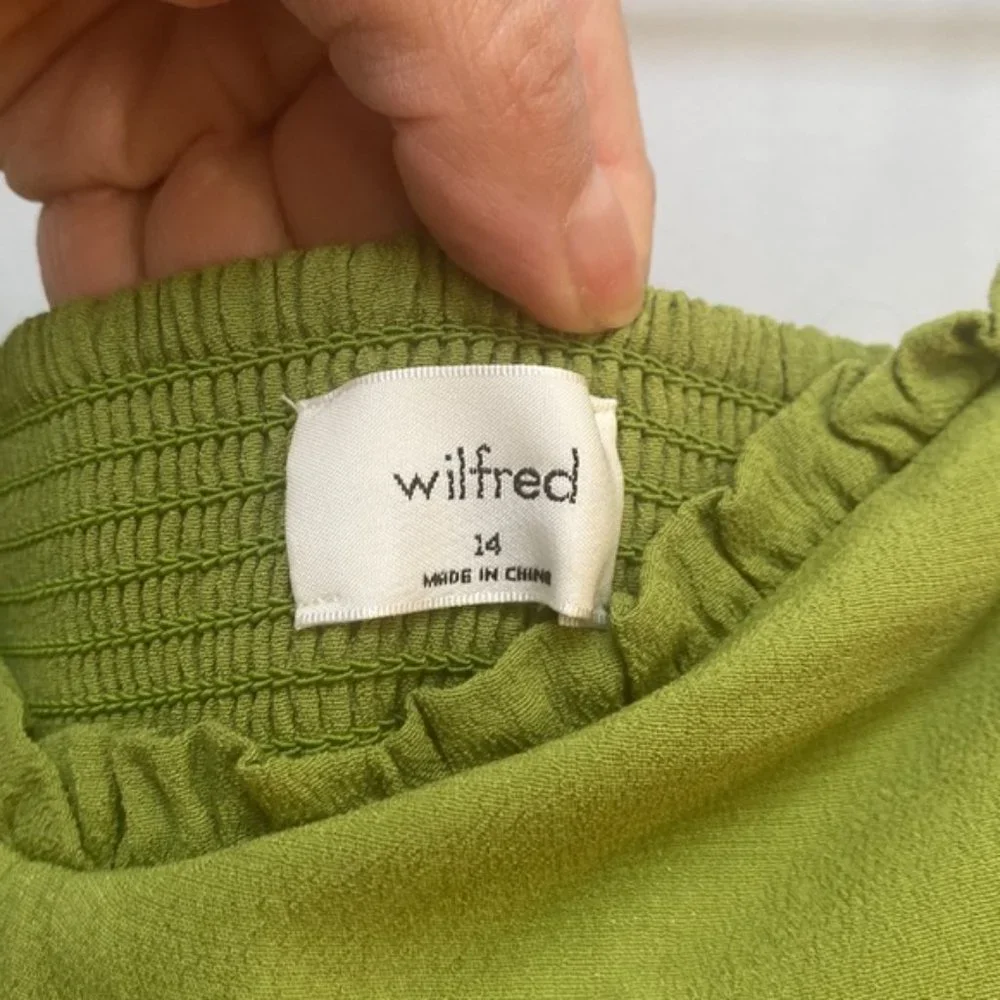 Aritzia Wilfred Green Sleeveless Self Tie Smock Mini Fable Dress Size 14 - Picture 7 of 9